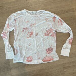 ** We The Free Womens Blouse White pink Space Dye Long Sleeve Scoop Neck M